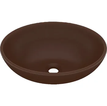 Umyvadlo Oválné keramické umyvadlo, matná tmavě hnědá, 400x330x135 mm