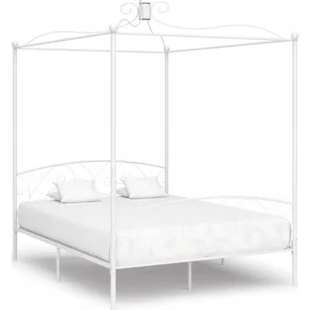 Postel Kovový rám postele s nebesy, bílý, 211 x 169 x 227 cm