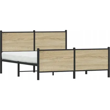 Postel Rám postele 140x190 cm dub sonoma, ocelový, s čelem a nožní deskou