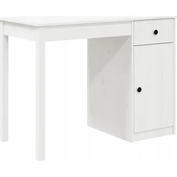 Psací stůl Psací stůl z masivního borovicového dřeva se zásuvkou a skříňkou, bílý 100x50x75 cm