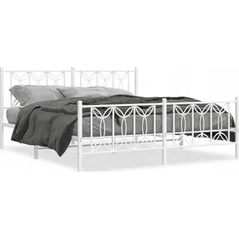 Postel Bílý ocelový rám postele 219 x 187 x 90 cm s úložným prostorem