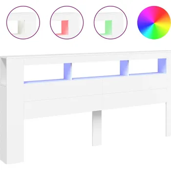 Čelo postele s RGB LED osvětlením a úložným prostorem, bílé, 220x18,5x1