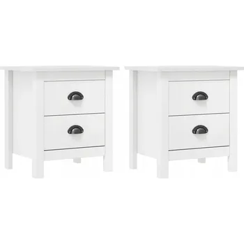Noční stolek Noční stolek Hill z masivního borovicového dřeva, 2 zásuvky, bílý, 46x35x49,5