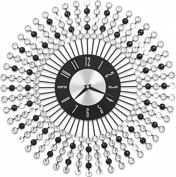 Hodiny Kovové nástěnné hodiny s křišťálovými detaily, černo-bílé, průměr 43 cm