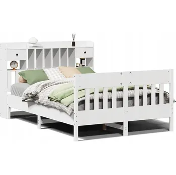 Postel Bílá postel z borovicového dřeva s čelem a zásuvkami 228,5 x 166 x 110