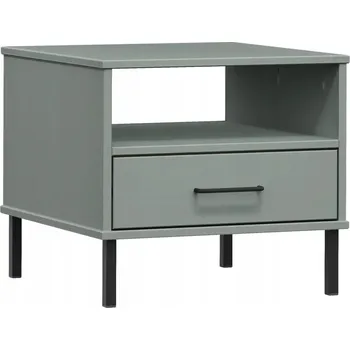 Noční stolek Noční stolek OSLO z masivního borovicového dřeva a kovovými nohami, šedý, 50x