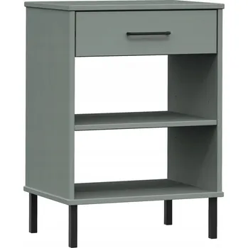 Konferenční stolek Dřevěná konzole OSLO se zásuvkou a policemi, masivní borovicové dřevo, šedá,