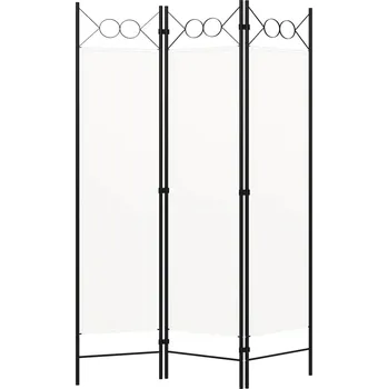 Paraván Paraván 3dílný, bílý, železo a polyester, 120x180 cm, ozdobná kolečka