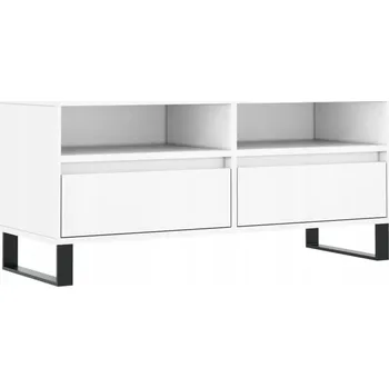 Televizní stolek TV stolek z materiálu na bázi dřeva, 2 zásuvky, bílý, 100x34,5x44,5 cm