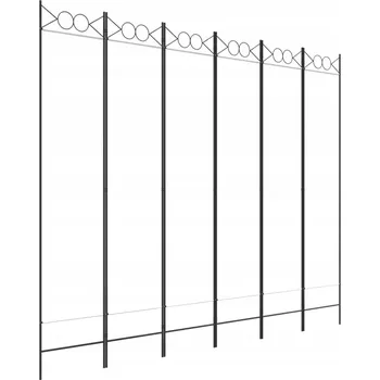 Paraván Paraván skládací z látky a železa, bílý, 240x200 cm, 6 panelů 36,5x155 cm