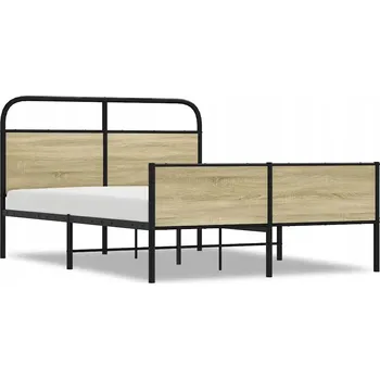 Postel Kovový rám postele 207x125x100 cm dub sonoma s čelem a nožním čelem