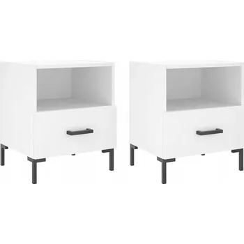 Noční stolek Noční stolek z plastu na bázi dřeva s kovovými nohami, bílý, 40x35