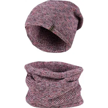Čepice Dámský zimní set Mark - čepice a tunel, fialovo-červené barvy