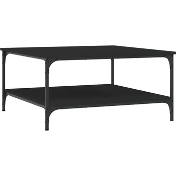 Konferenční stolek Konferenční stolek s policemi, dřevěný materiál, kov, černý, 80x80x40 cm