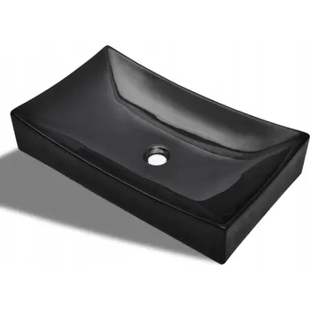 Umyvadlo Keramické umyvadlo na desku, lesklé, černé, 655x390x140 mm