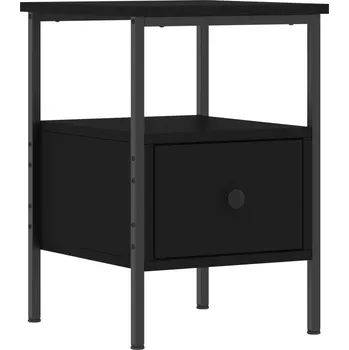 Noční stolek Noční stolek z materiálu na bázi dřeva a železným rámem, černý, 34x36x50