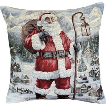 Povlak na polštářek Gobelínový vánoční povlak na polštář s motivem Santa s lucernou 45x45 cm