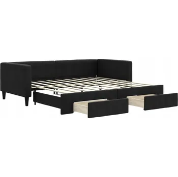 Pohovka Černá rozkládací lenoška 2v1 se zásuvkami 213 x 100 x 68 cm