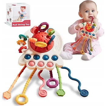 Hračka pro nejmenší CHOBOTNICE BAREVNÉ POSUVNÉ ČLÁNKY SENZORICKÁ HRAČKA INTERAKTIVNÍ KOUSÁTKO