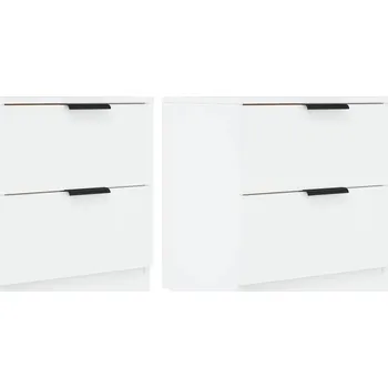 Noční stolek Elegantní Noční Stolky z Materiálu na Bázi Dřeva, 2 Zásuvky, Bílé