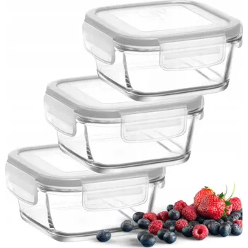 Dóza na potraviny Skleněná vzduchotěsná dóza s víkem a TĚSNĚNÍM 375 ml SADA 3 KS