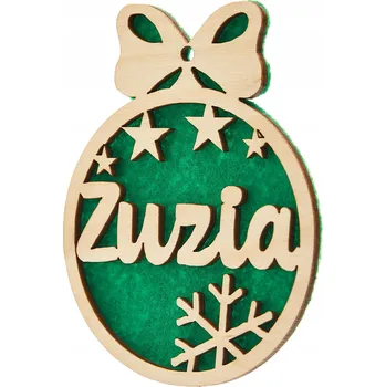 Vánoční dekorace DŘEVĚNÁ VÁNOČNÍ KOULE NA VÁNOČNÍ STROMEK SE JMÉNEM, HVĚZDIČKA A SNĚHOVÁ VLOČKA ZELENÁ OZDOBA
