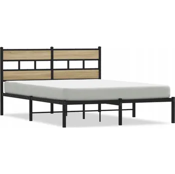 Postel Černý rám postele s čelem, 207 x 146 x 91,5 cm, dub sonoma