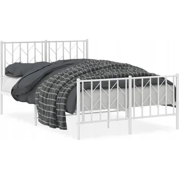 Postel Bílý ocelový rám postele 207 x 125 x 90 cm s čelem a nožní deskou