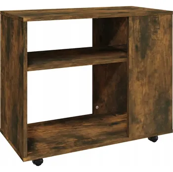 Konferenční stolek Odkládací stolek na kolečkách, kouřový dub, 70x35x55 cm, 2 police