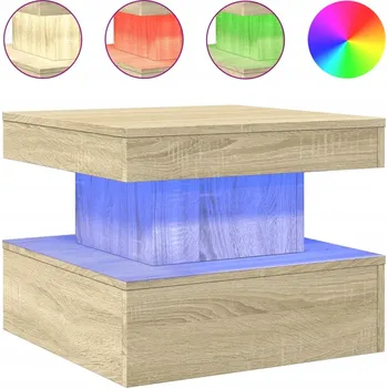 Konferenční stolek Konferenční stolek LED RGB, dřevěný materiál, dub sonoma, 50x50x40 cm