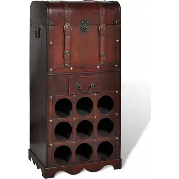 Stojan na víno Dřevěný Stojan na 9 Lahví Vína s Truhlou a Zásuvkou, Vínově Červená, 40x