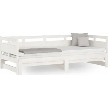 Pohovka Bílá rozkládací lenoška z masivního borovicového dřeva 193,5 x 181 x 66 cm