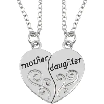 Náhrdelník Pár postříbřených náhrdelníků 50 cm s přívěsky 3 cm pro matku a dceru Náhrdelník ve tvaru srdce Symbol lásky a spojení