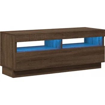 Televizní stolek TV stolek s RGB LED osvětlením, dřevěný materiál, hnědý dub, 100 cm