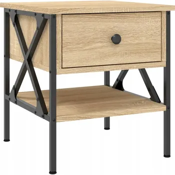Noční stolek Industriální noční stolek s deskou z materiálu na bázi dřeva, železný rám, dub sonoma