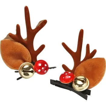 Vánoční dekorace Vánoční sponky do vlasů Sobí parohy s oušky, červenou houbičkou a zlatou rolničkou Originální doplněk pro Vánoční účes hnědá