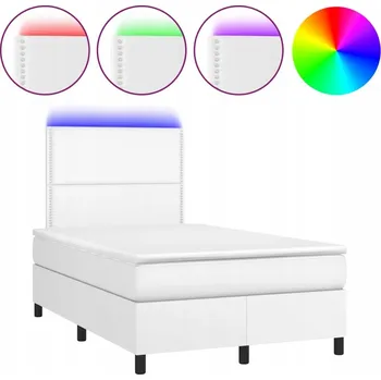 Postel Kontinentální postel s matrací a LED diodami 203 x 120 x 118/128 cm, bílá