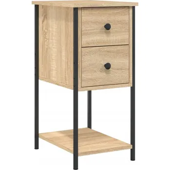 Noční stolek Noční stolek s deskou z materiálu na bázi dřeva, železný rám, dub sonoma, 32x42x70