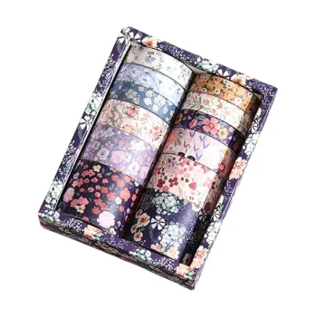 Balící papír Sada 12 rolí pásky s květinovým motivem Mlhavý déšť 2 m pro zdobení deníků, plánovačů, pozvánek a dalších kreativních projektů