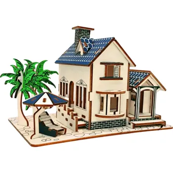ostatní stavebnice 3D dřevěné puzzle Vila 21,5 x 14,5 x 14,5 cm 88 dílků Laserem řezaný model z přírodního dřeva Kreativní stavebnice DIY dekorace