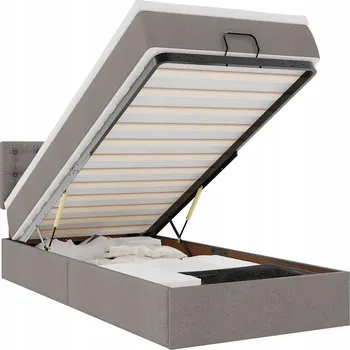 Postel Postel taupe s otomanem a LED osvětlením 203 x 90 x 88 cm