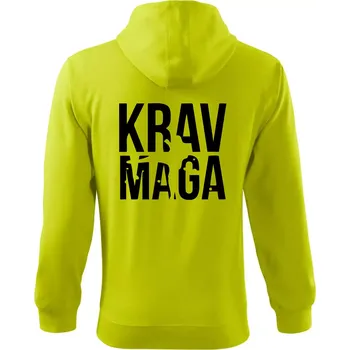 Pánská mikina Nápis Krav Maga - Mikina s kapucí na zip trendy zipper - XL ( Limetková )