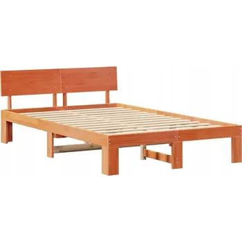 Postel Rám postele 135x190 cm, hnědá, masivní borovicové dřevo, moderní