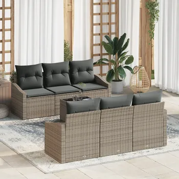 Zahradní sestava 7dílná zahradní sedací souprava z polyratanu, šedá