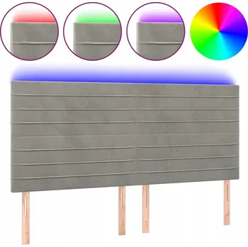 Čelo postele s LED, sametové, nastavitelné, světle šedé, 160x5x118/128 cm