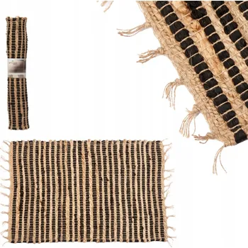 Koberec KOBEREC JUTOVÝ S TŘÁSNĚMI DO OBÝVACÍHO POKOJE PŘEDSÍNĚ 60X90 CM BÉŽOVÝ ČERNÉ PRUHY BOHO