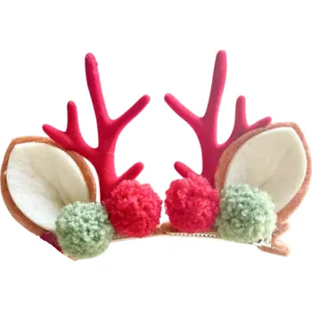 Vánoční dekorace Vánoční sponky do vlasů Sobí parohy s oušky a bambulkami v zelené a červené barvě Originální doplněk pro Vánoční účes červená