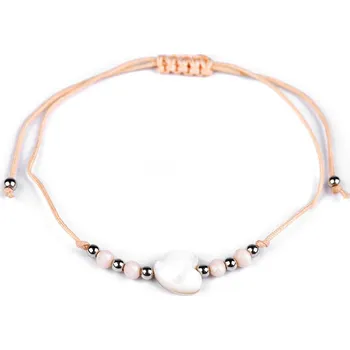 Náramek Náramek shamballa perleťové srdce, malé, 4 pudrovo-lososová