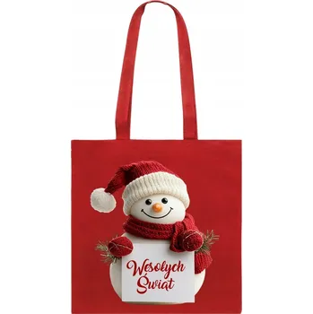 Obraz BAVLNĚNÁ TAŠKA červená s potiskem vánoční sněhulák