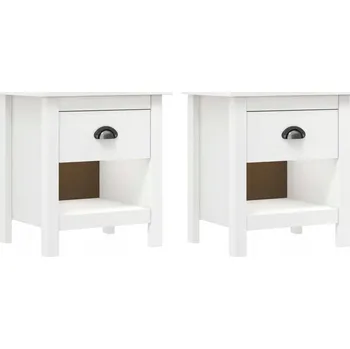 Noční stolek Noční stolek Hill z masivního borovicového dřeva, bílý, 46x35x49,5 cm, se zásuvkou